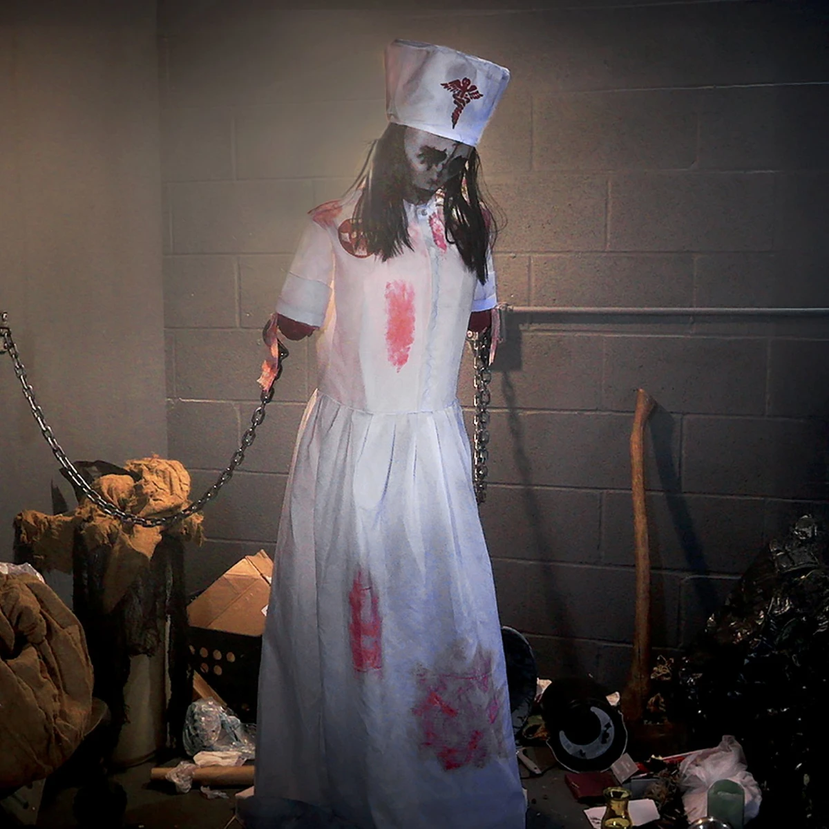 5.2-Ft. Animatronic Convulsing Nurse by Tekky Halloween Decoration with Motion-Activated Sounds