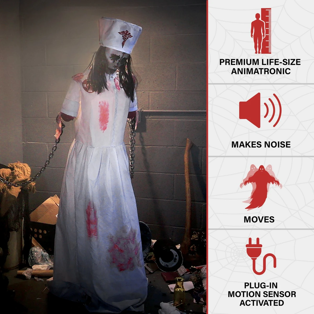 5.2-Ft. Animatronic Convulsing Nurse by Tekky Halloween Decoration with Motion-Activated Sounds