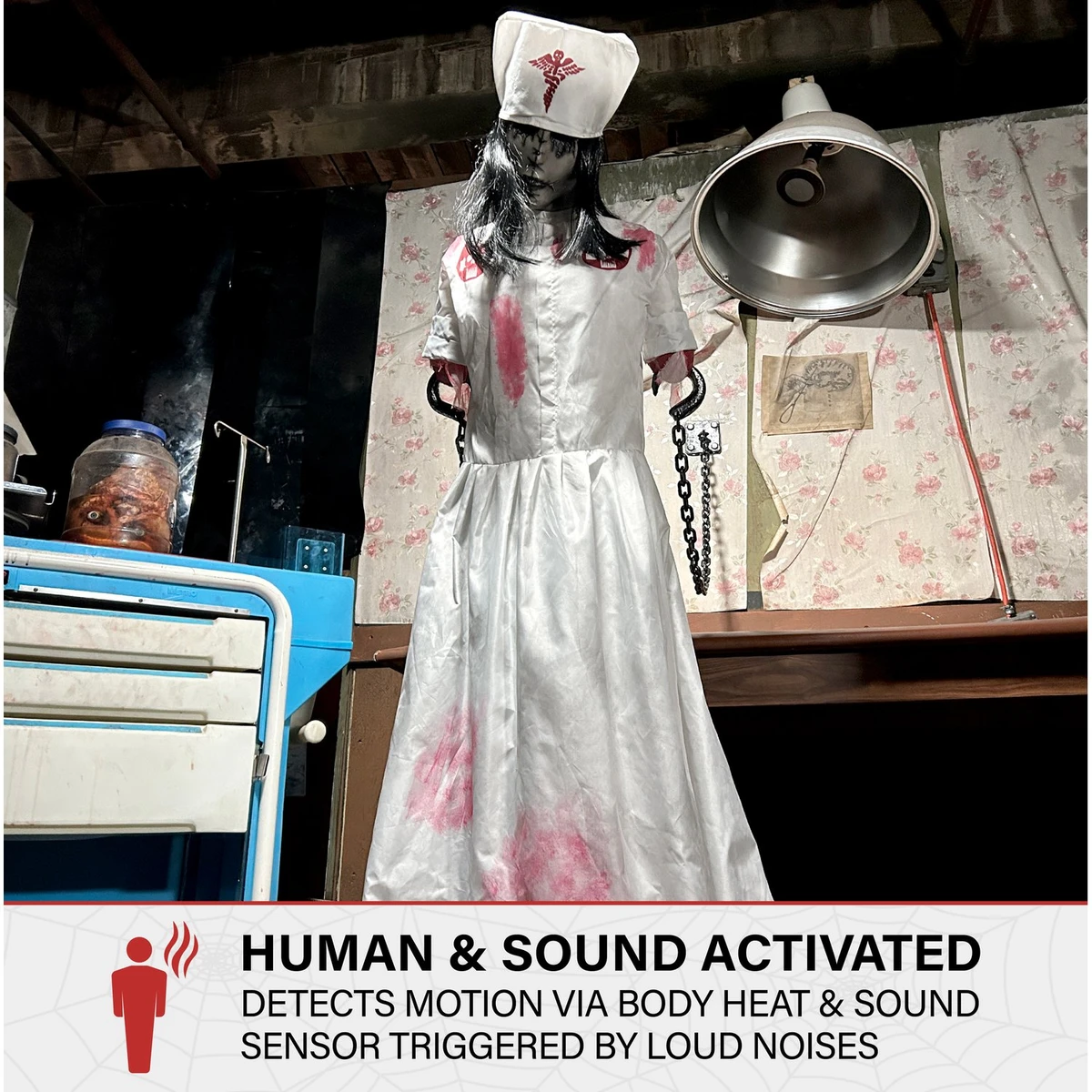 5.2-Ft. Animatronic Convulsing Nurse by Tekky Halloween Decoration with Motion-Activated Sounds