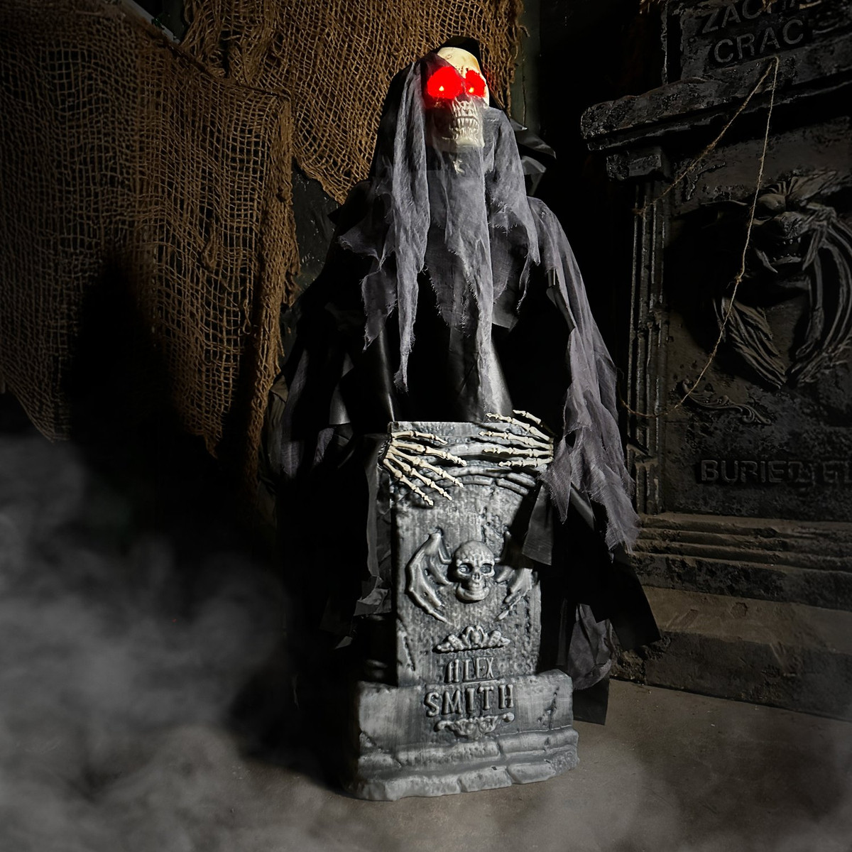 3-Ft. Touch-Activated Rising Reaper with Tombstone Halloween Accessory