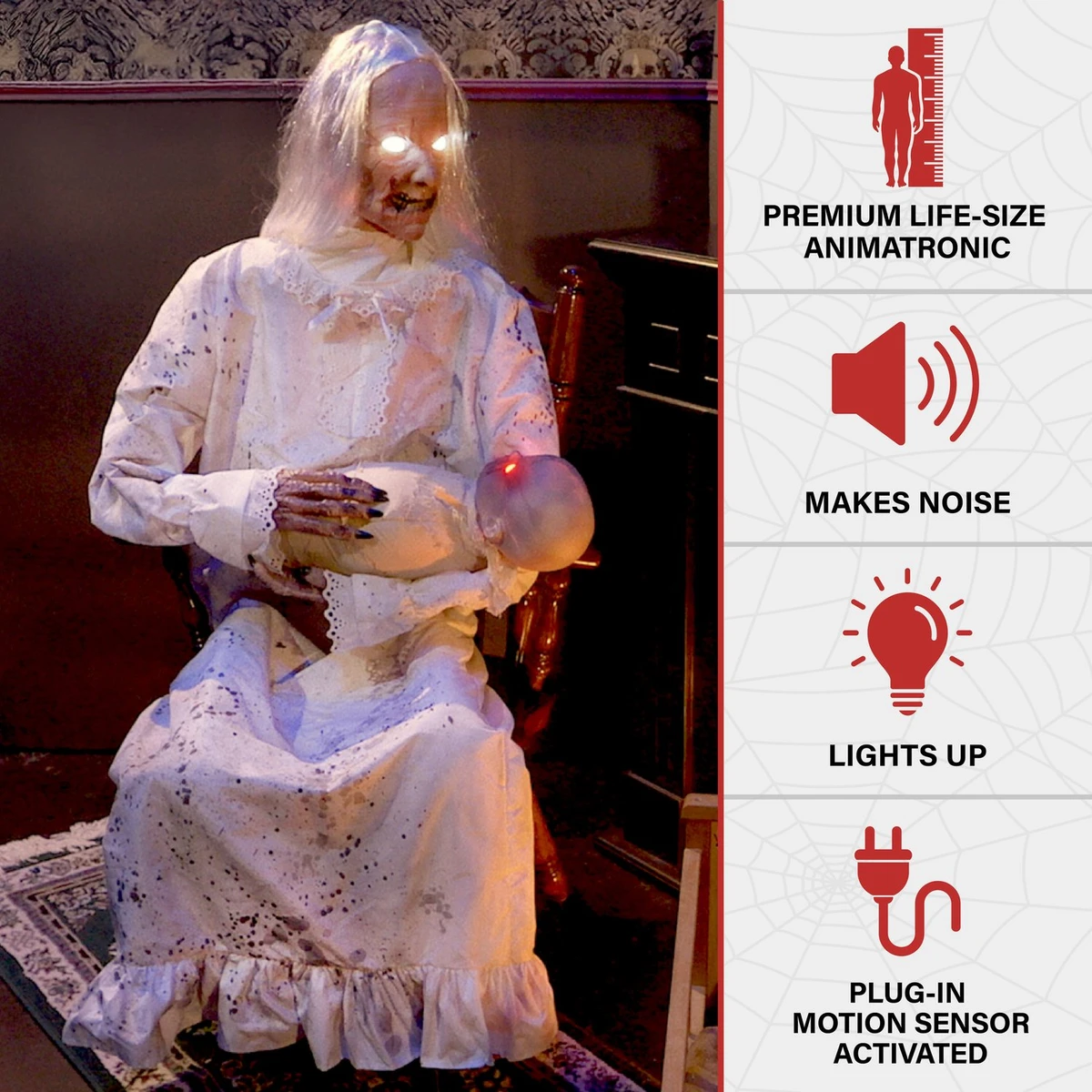 2.9-Ft. Animatronic Gravely Granny by Tekky Halloween Decoration with Motion-Activated Sounds