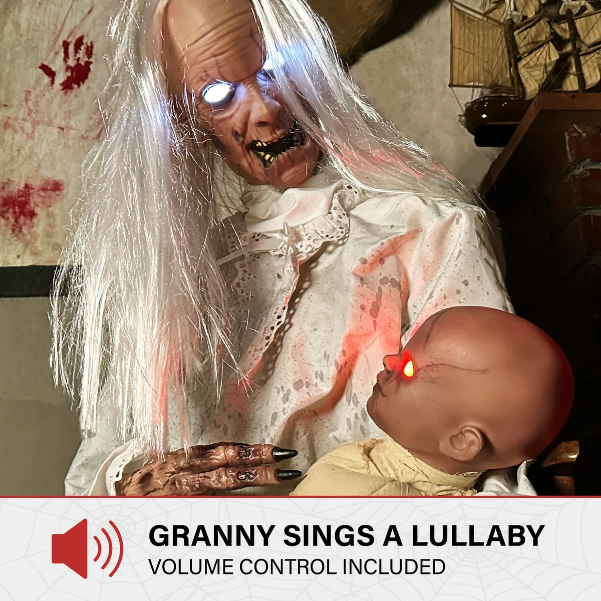 2.9-Ft. Animatronic Gravely Granny by Tekky Halloween Decoration with Motion-Activated Sounds