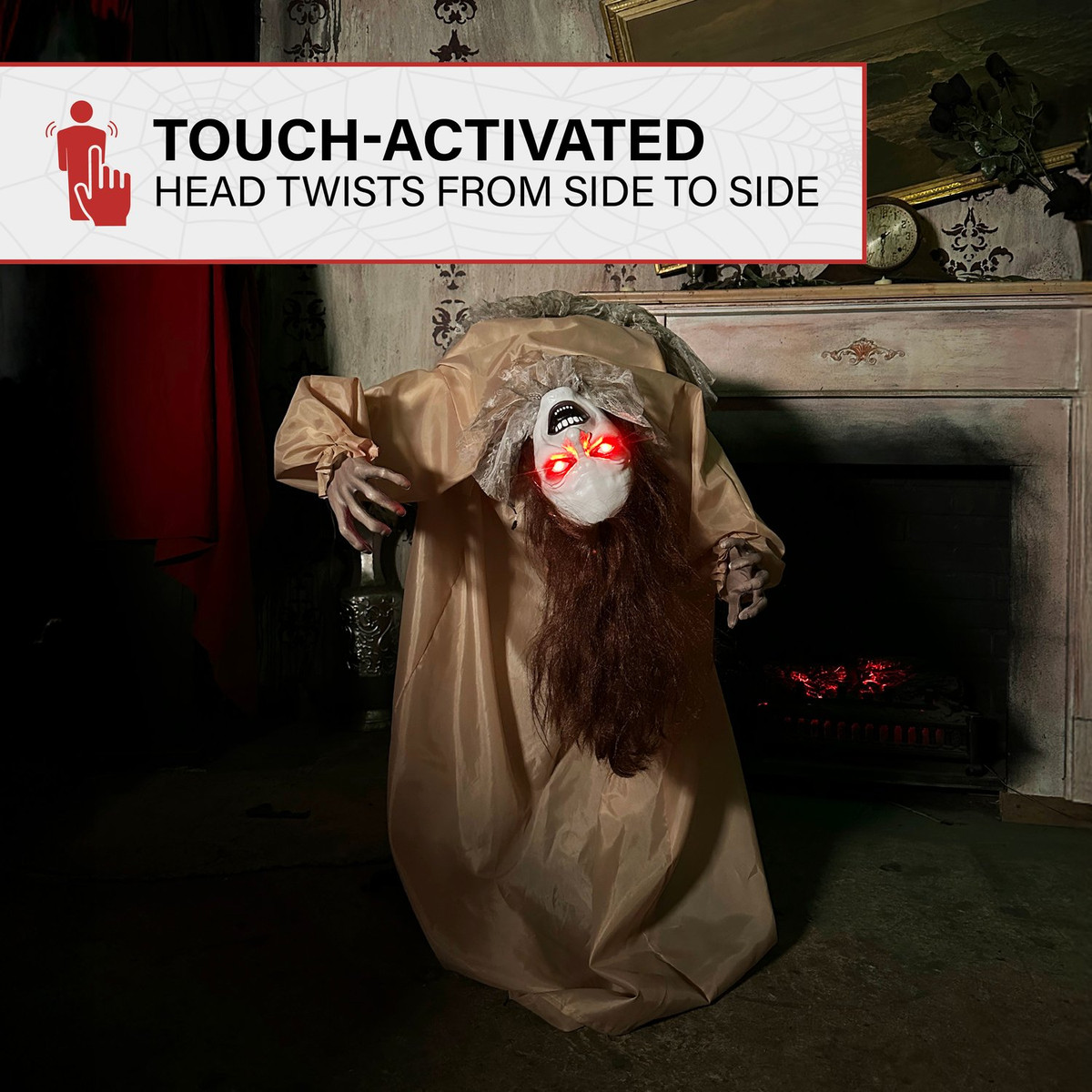 3.4-Ft. Touch-Activated Animated Possessed Backbend Lady Halloween Animatronic