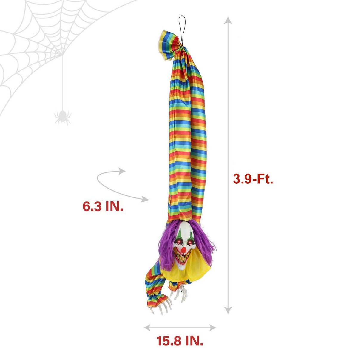 3.9-Ft. Animatronic Hanging Upside Down Clown with Lights and Sound, Indoor/Covered Outdoor Halloween Decoration