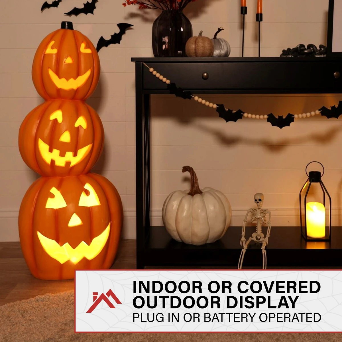 3-Ft. Jack-o-Lantern Stack Statue with LED Lights