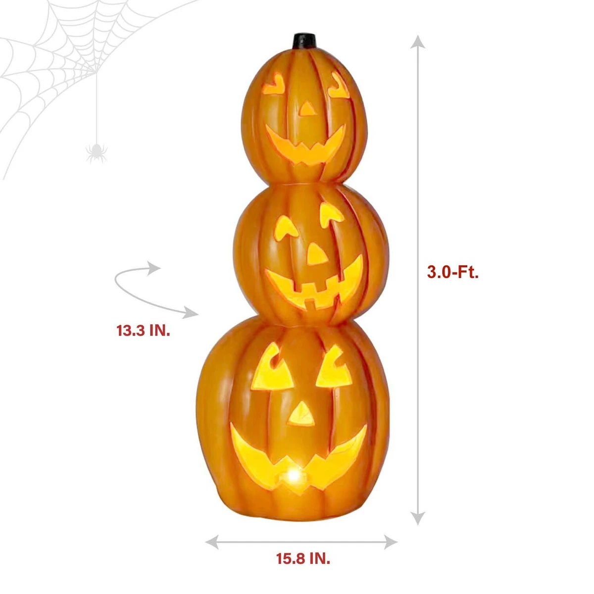 3-Ft. Jack-o-Lantern Stack Statue with LED Lights