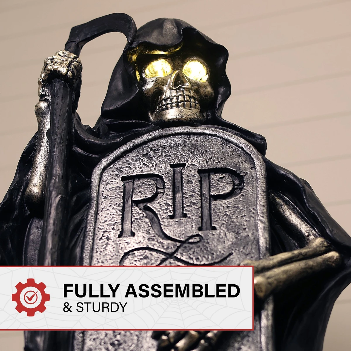 3.3-Ft. Grim Reaper Holding Sickle Statue with LED Eyes