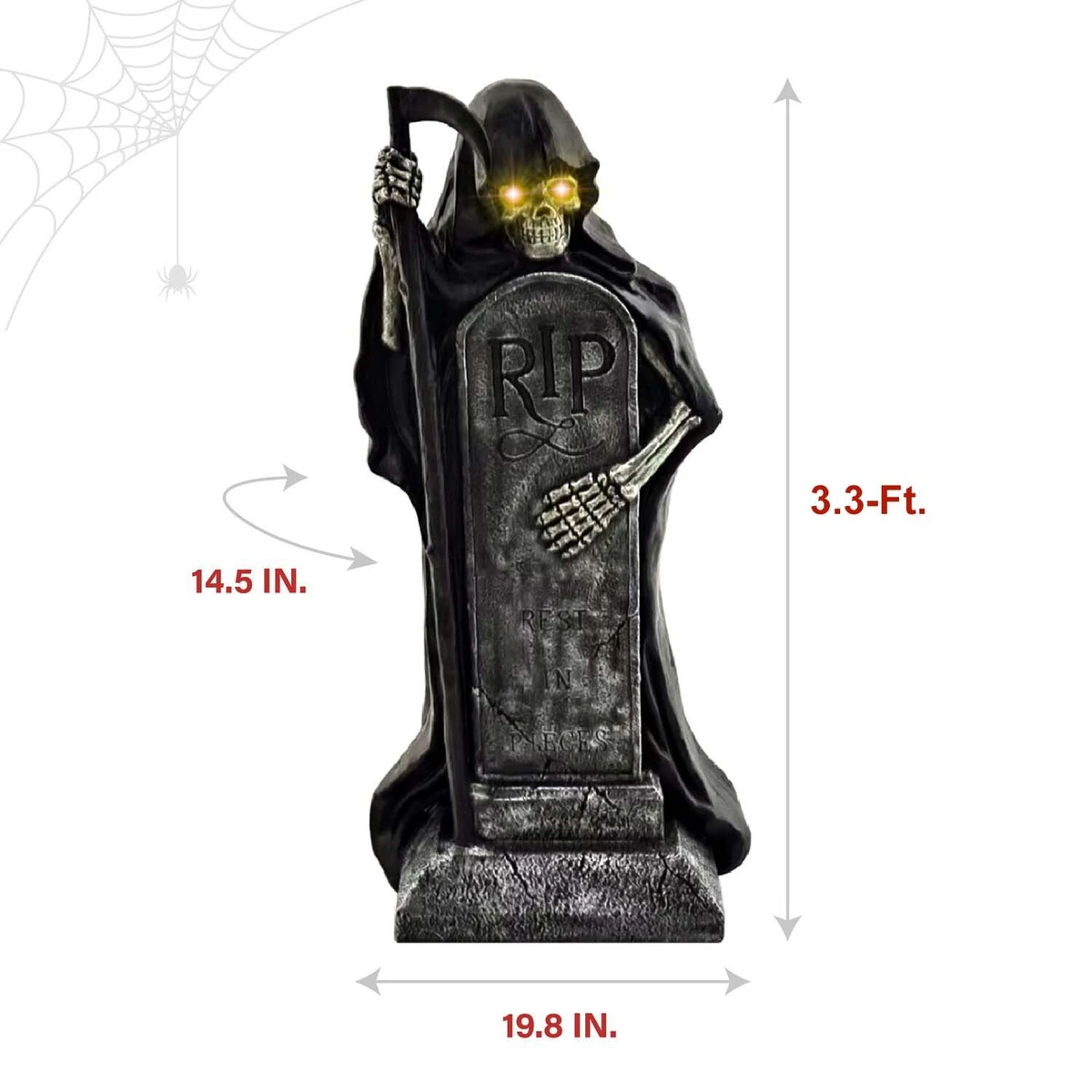 3.3-Ft. Grim Reaper Holding Sickle Statue with LED Eyes