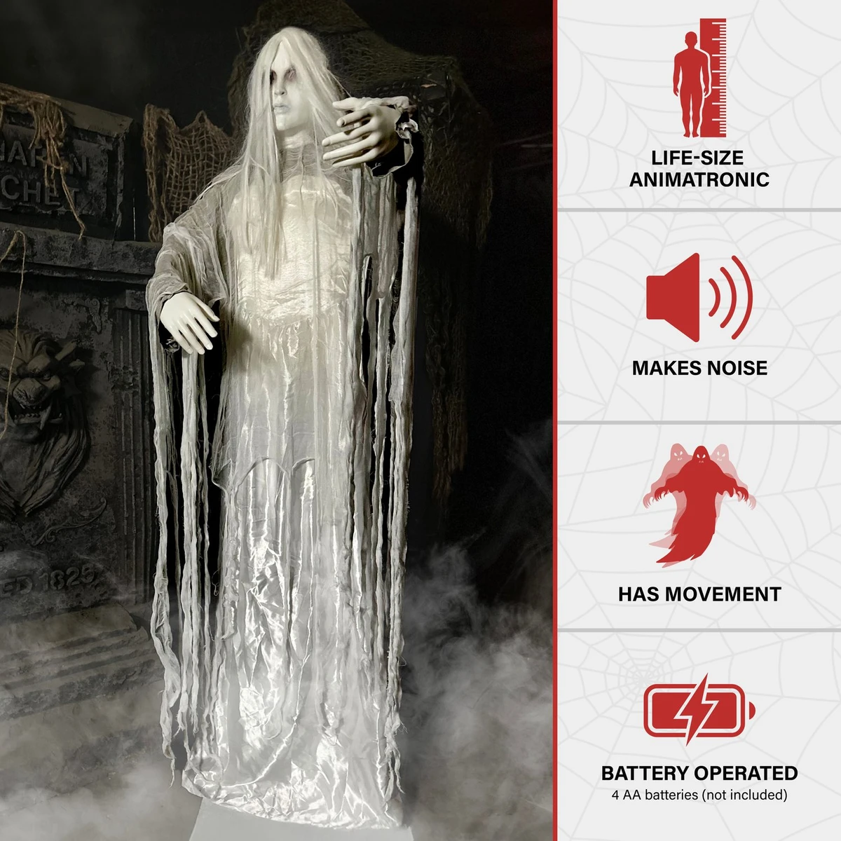 2.6-Ft. Rising Ghost Woman by Tekky, Premium Halloween Animatronic
