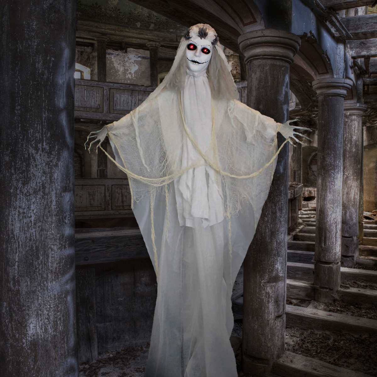 Haunted Hill Farm Life-Size Poseable Animatronic Bride with Red Flashing Eyes
