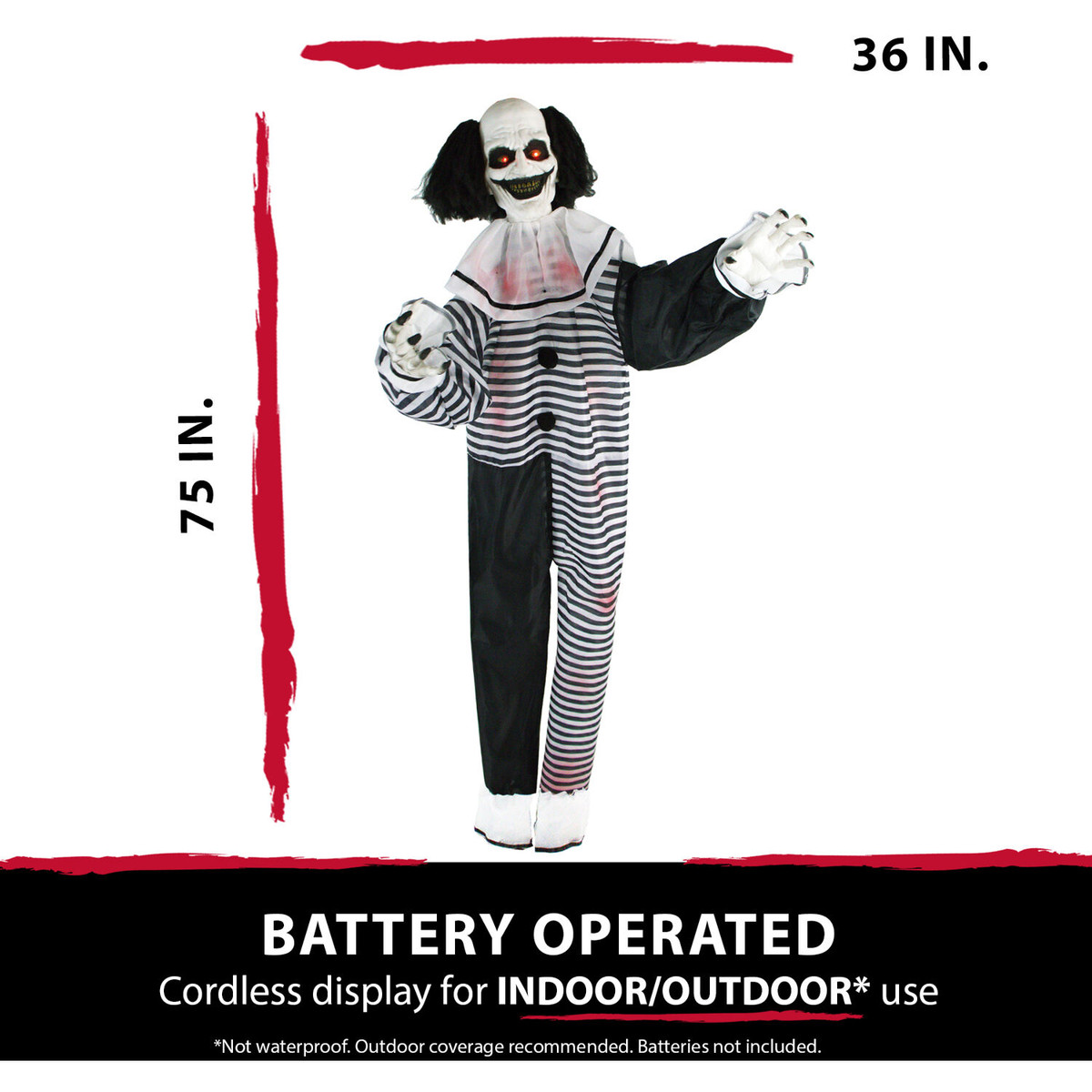 Haunted Hill Farm Life-Size Poseable Animatronic Clown with Red Flashing Eyes Fester