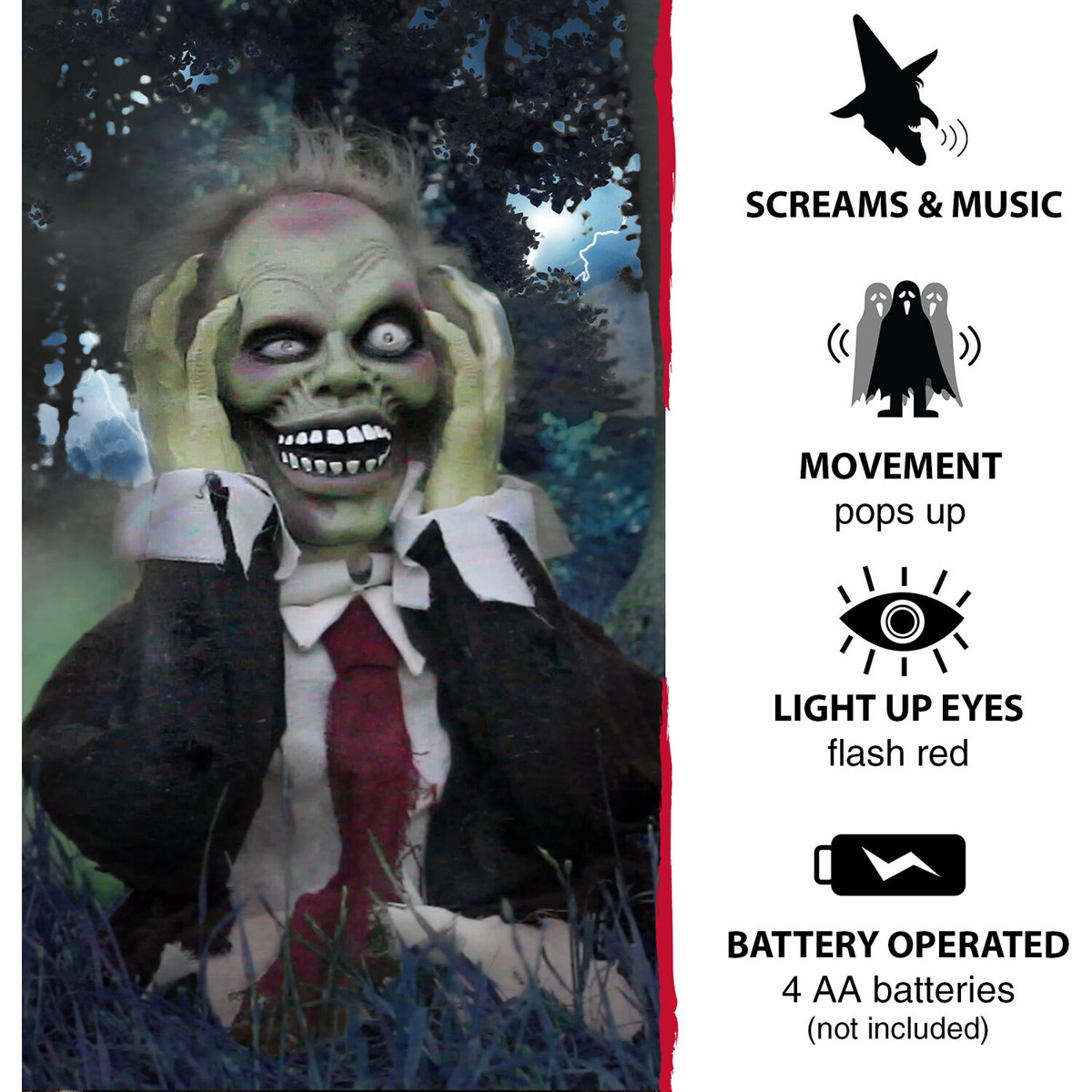Haunted Hill Farm Pop-Up Animatronic Ghoul with Flashing Red Eyes 22 in