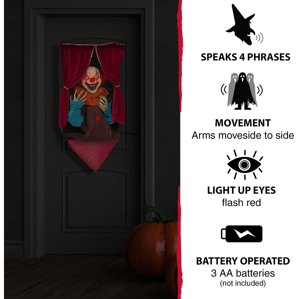Haunted Hill Farm Animatronic Talking Clown with Flashing Red Eyes Ace