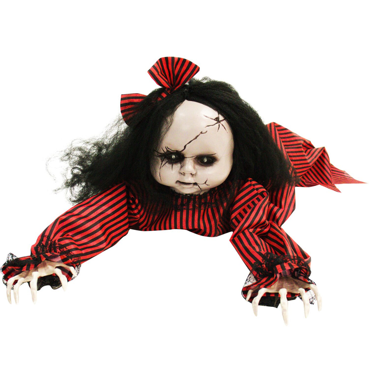 Haunted Hill Farm Animatronic Crawling Baby Doll with Light-up Blue Eyes, 44 inches
