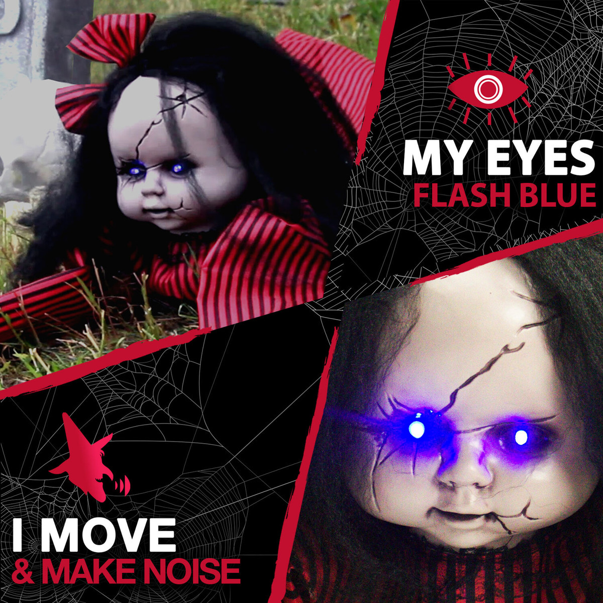 Haunted Hill Farm Animatronic Crawling Baby Doll with Light-up Blue Eyes, 44 inches