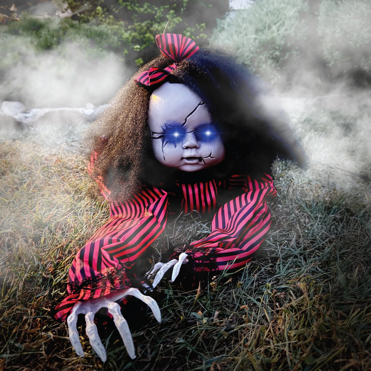 3.7-Ft Long Animatronic Haunted Crawling Baby Doll with Lights and Sound, Indoor or Covered Outdoor Halloween Decoration