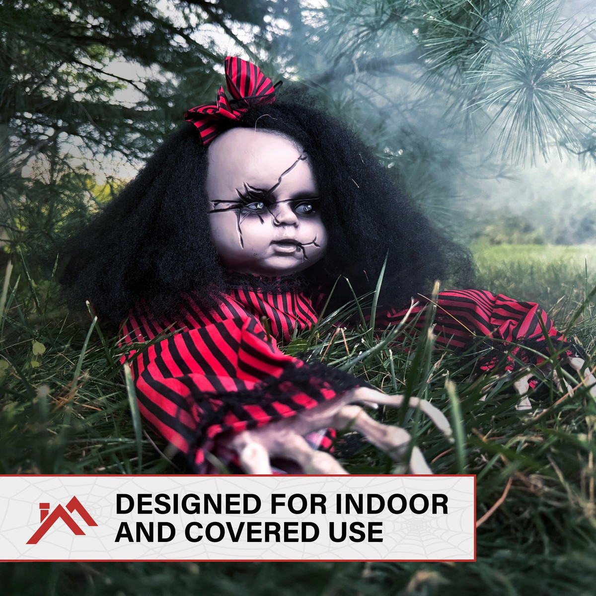 3.7-Ft Long Animatronic Haunted Crawling Baby Doll with Lights and Sound, Indoor or Covered Outdoor Halloween Decoration