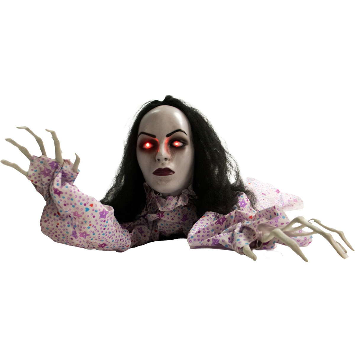 Haunted Hill Farm Life-Size Poseable Animatronic Crawler with Flashing Red Eyes, Crawling Ethel