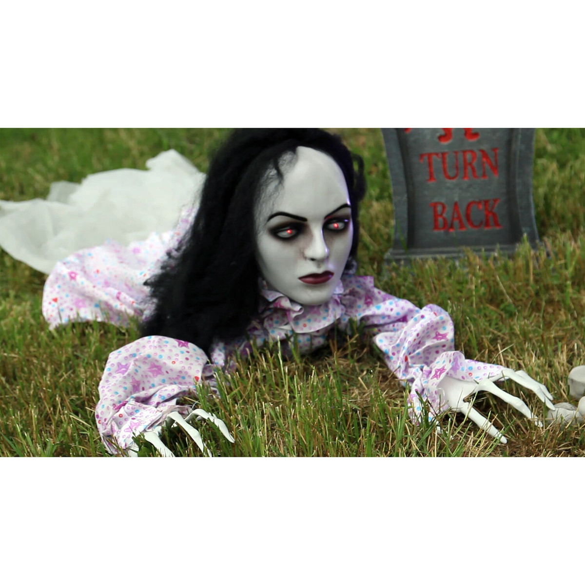 Haunted Hill Farm Life-Size Poseable Animatronic Crawler with Flashing Red Eyes, Crawling Ethel