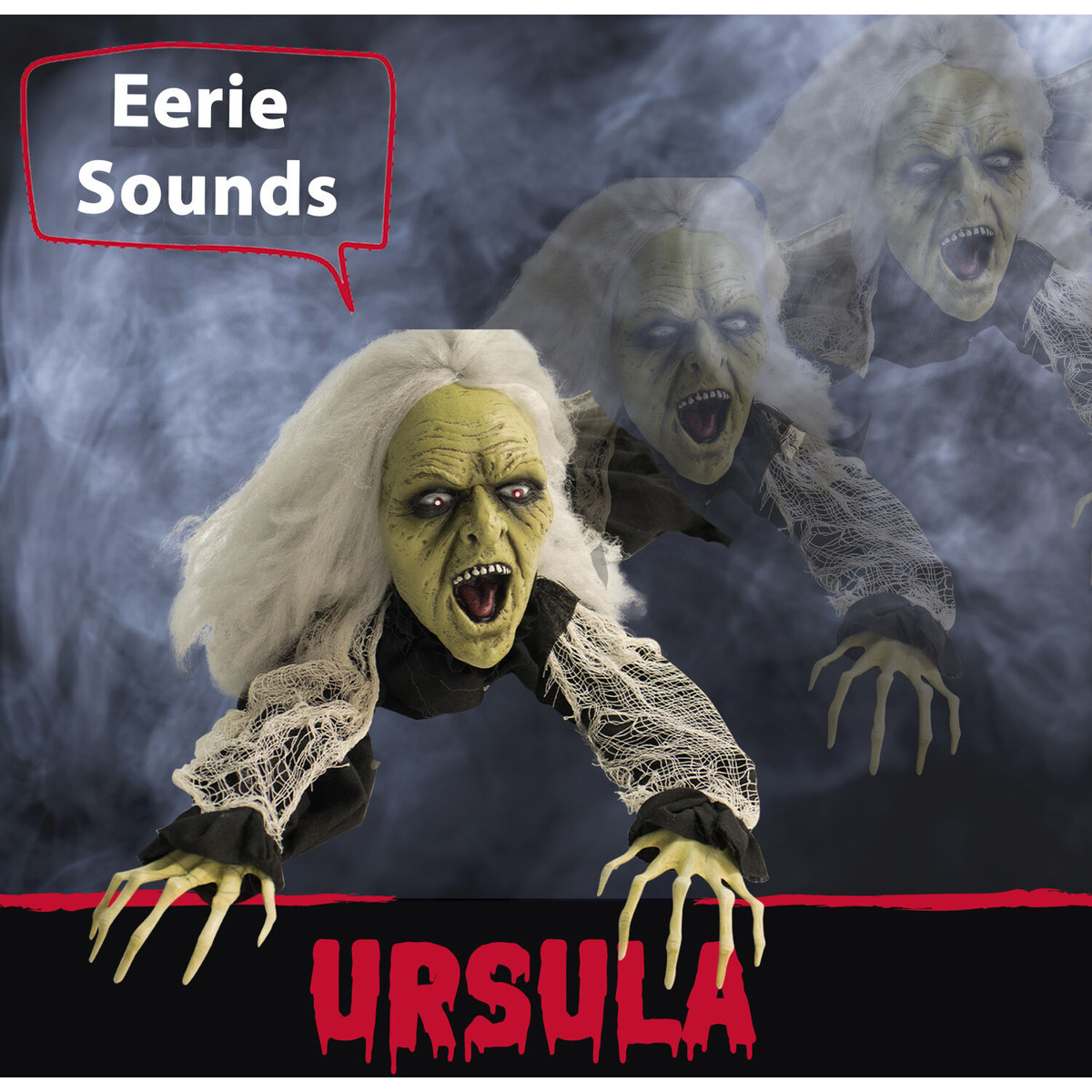 Haunted Hill Farm Life-Size Poseable Animatronic Crawling Witch with Flashing Red Eyes Ursula