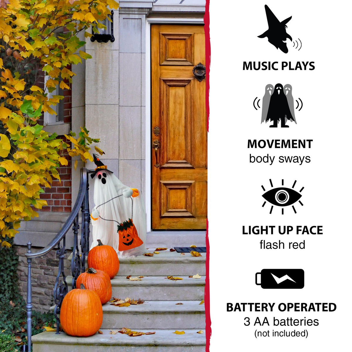 2.3-Ft. Animatronic Ghost with Lights and Music, Indoor or Covered Outdoor Halloween Decoration
