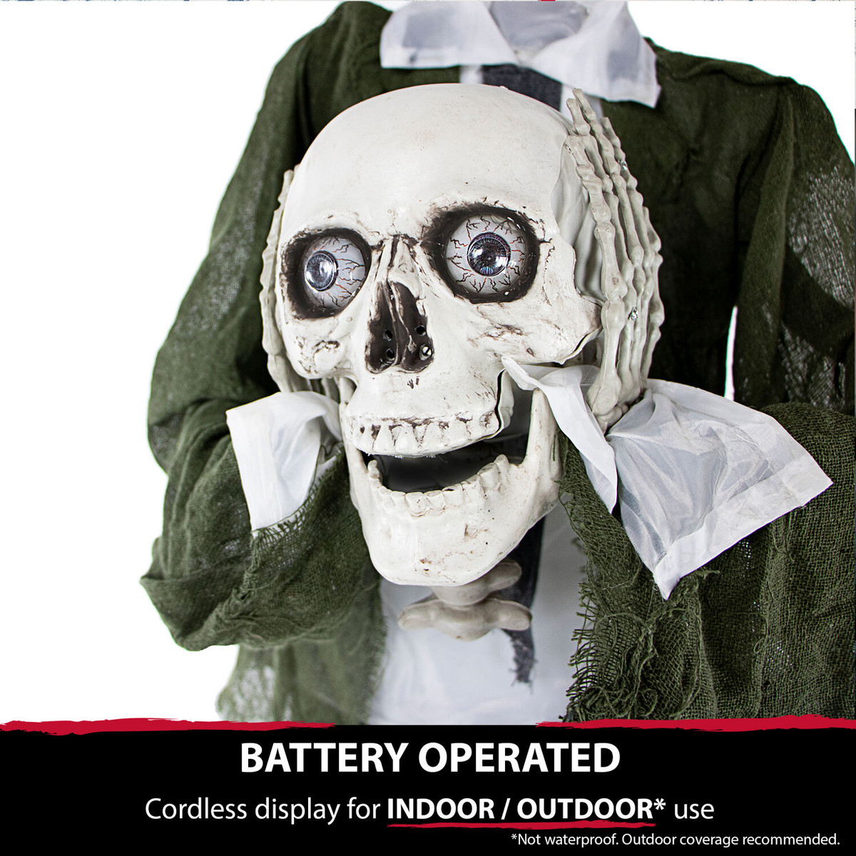 Haunted Hill Farm Life-Size Animatronic Headless Man Holding Talking Skull