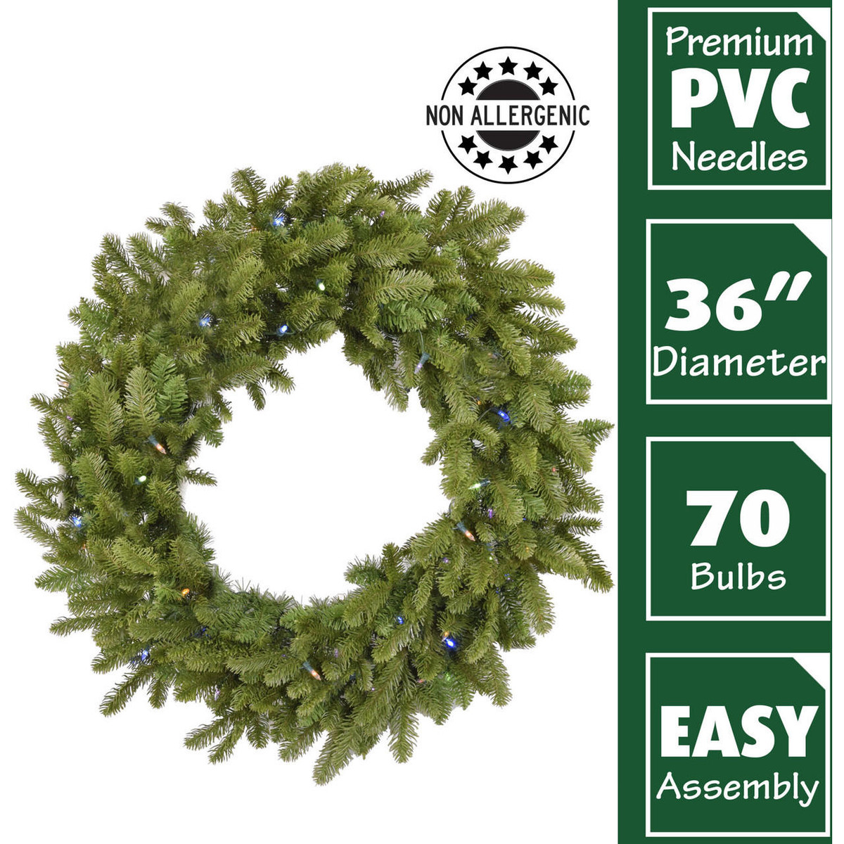 Fraser Hill Farm 36" Grandland Artificial Wreath w/ Multi-Colored Battery-Operated LED String for Displays Fraser Hill Farm 36" Grandland Artificial Wreath w/ Multi-Colored Battery-Operated LED String for Displays