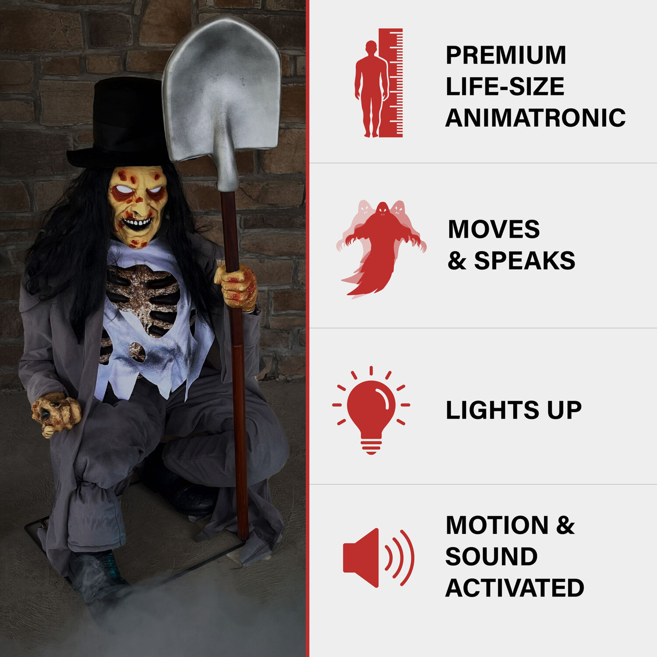 Haunted Hill Farm 19 in. Hanging Animatronic Demon Girl or Groundbreaker, Lights