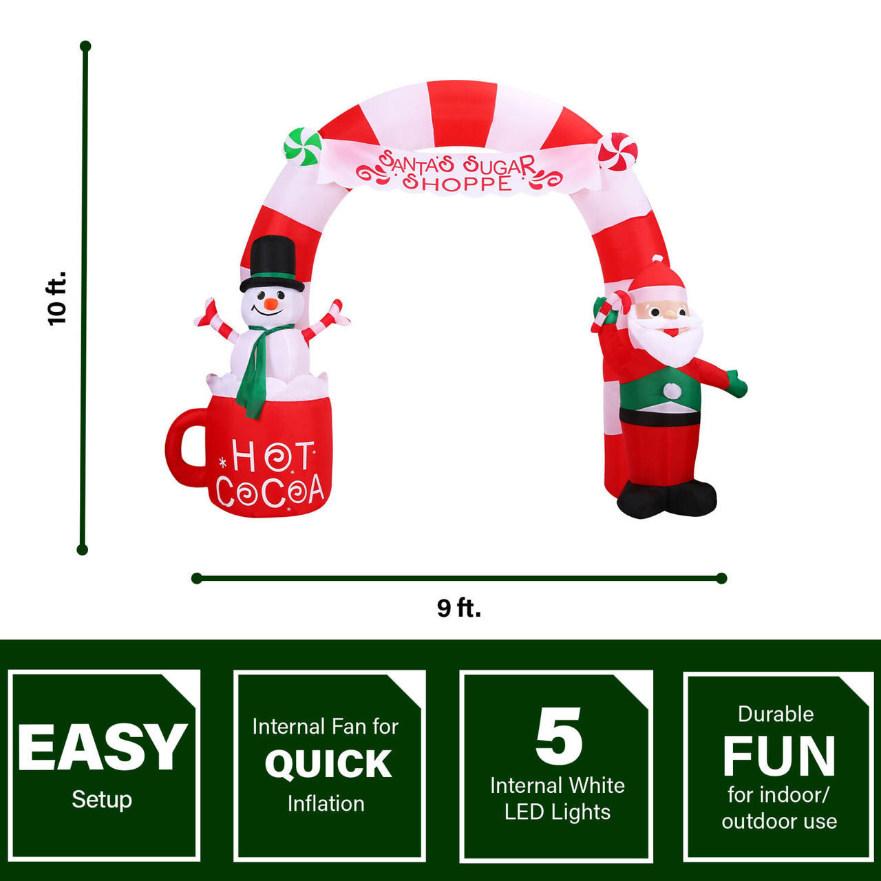 Fraser Hill Farm 9Ft. Wide PreLit Inflatable Candy Cane Arch