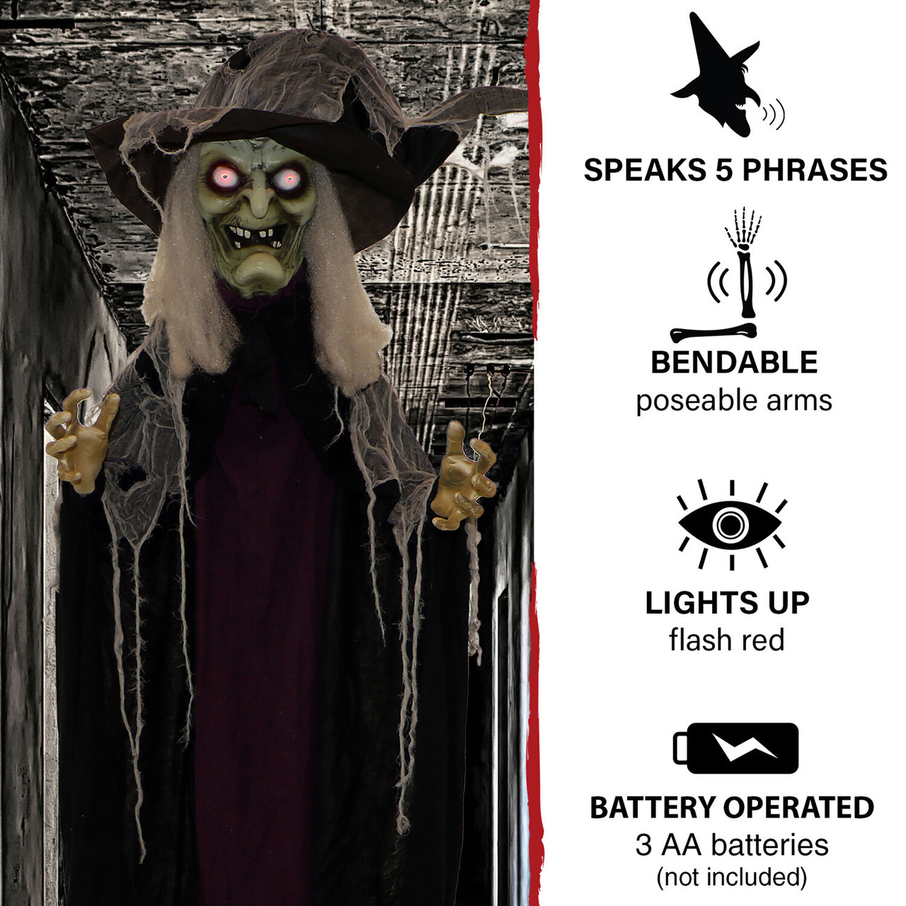 Haunted Hill Farm Life-Size Poseable Witch with Lights and Sound ...