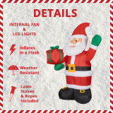 Fraser Hill Farm 10-Ft Tall Santa Claus Holding a Gift, Inflatable w/ Lights, Storage Bag