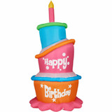 Fraser Hill Farm 12-Ft Tall Happy Birthday Cake with Faux Candle, Blow Up Inflatable with Lights and Storage Bag