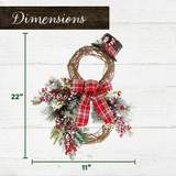 Fraser Hill Farm 22-inch Snowman Christmas Door Hanging with Berries, Pine Branches, Burlap Bow and Top Hat