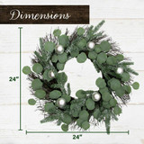 Fraser Hill Farm 24-in Christmas Eucalyptus Wreath with Ornaments and Frosted Pine Branches