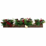 Fraser Hill Farm 42-inch 5-Candle Holder Centerpiece with Pine, Red Berries and Gold Leaf Accents in Wooden Box