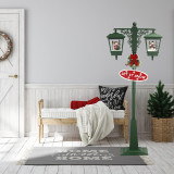 Fraser Hill Farm Let It Snow Series 74-In. Dual-Lantern Street Lamp w/ Santa, Snowman Family, 1 Sign, Cascading Snow, Christmas Music, Green