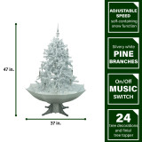 Fraser Hill Farm Let It Snow Series 47-In White Tree w/ Finial Topper, White Umbrella Base, Animated Musical Snow