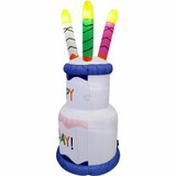 Fraser Hill Farm 6-Ft Tall Happy Birthday 2-Tier Cake with 4 Faux Candles, Blow Up Inflatable with Lights, White/Multi