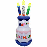 Fraser Hill Farm 6-Ft Tall Happy Birthday 2-Tier Cake with 4 Faux Candles, Blow Up Inflatable with Lights, White/Multi