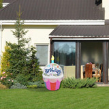 Fraser Hill Farm 4-Ft Tall Happy Birthday Cupcake with 1 Faux Candle, Blow Up Inflatable with Lights, Multi