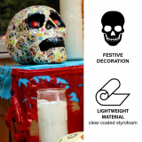 Haunted Hill Farm Haunted Hill Farm 5.5-in Off-White Sugar-Skull Inspired Day of the Dead Decorative Skull with Blue, Black, Pink, Red and Green Accents, HHDODSKL-2S