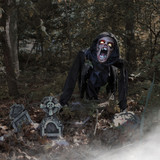 Haunted Hill Farm Animatronic Crouching Zombie with Lights and Sound, Indoor or Covered Outdoor Halloween Decoration