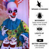 Haunted Hill Farm Haunted Hill Farm 2-ft Animated Clown, Indoor/Covered Outdoor Halloween Decoration, LED Eyes, Poseable, Battery-Operated, Blade, HHFJCLOWN-4LSA