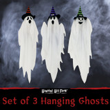Set of 3 Hanging Ghosts, Indoor/Outdoor Halloween Decoration
