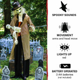 Haunted Hill Farm Haunted Hill Farm 5.25-ft Animatronic Gravekeeper, Indoor/Outdoor Halloween Decor, Red LED Eyes, Poseable, Battery-Operated, Jebediah Bones, HHGRVKPR-1FLSA