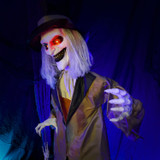 5.3-Ft. Jebediah Bones Animatronic Gravekeeper, Indoor or Covered Outdoor Halloween Decor, Red LED Eyes, Battery-Operated