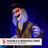 5.3-Ft. Jebediah Bones Animatronic Gravekeeper, Indoor or Covered Outdoor Halloween Decor, Red LED Eyes, Battery-Operated