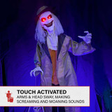 5.3-Ft. Jebediah Bones Animatronic Gravekeeper, Indoor or Covered Outdoor Halloween Decor, Red LED Eyes, Battery-Operated