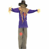 Haunted Hill Farm Haunted Hill Farm 5.83-ft Standing Scarecrow, Indoor/Covered Outdoor Halloween Decoration, LED Green Eyes, Poseable, Battery-Operated, Bates, HHSCR-5FLS