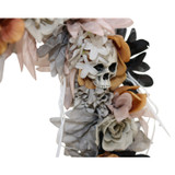 1.8-Ft. Gothic Skull Wreath with Multicolor Flowers, Indoor or Covered Outdoor Halloween Decoration